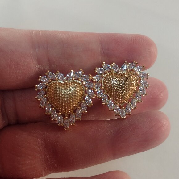 18K Yellow Gold Filled Heart White Diamond Zircon Earrings Gorgeous Gift - Picture 8 of 12